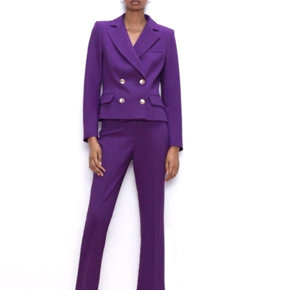 ZARA Double Breasted Crop Long Sleeve Purple Blazer Jacket XS NWT - Picture 5 of 11